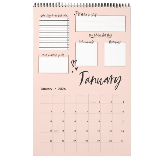 組織化されたカやる気を起こさせるオス月例計画 カレンダー (1月 2026)