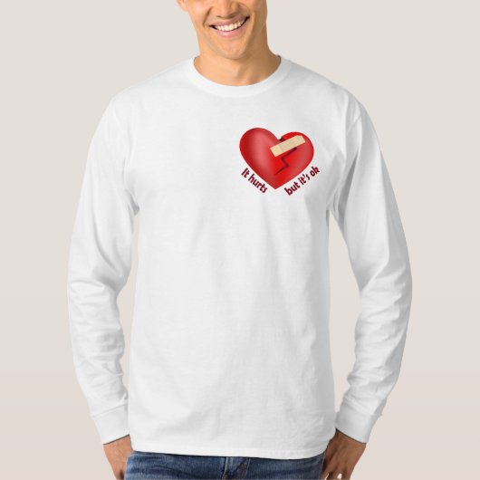 絆創膏と人生の名言で癒される折れたハート Tシャツ (正面)