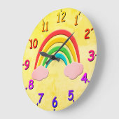 経年紙カット レインボーとピンクの雲 ラージ壁時計 (傾斜)