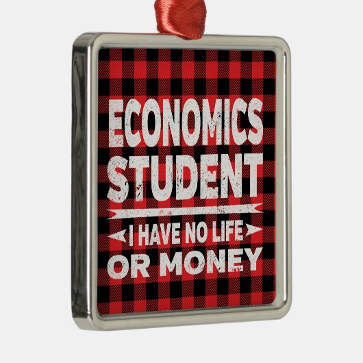 経済大学専攻の学生Red Plaid メタルオーナメント (右)