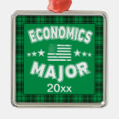 経済学の大学の学生グリーンプレイドクリスマス メタルオーナメント (正面)