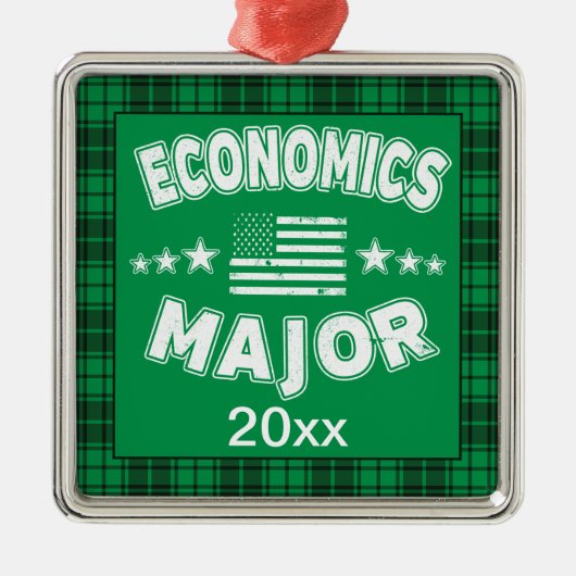 経済学の大学の学生グリーンプレイドクリスマス メタルオーナメント (正面)