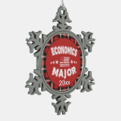 経済学学生USA国旗の赤い格子縞 スノーフレークピューターオーナメント (左)