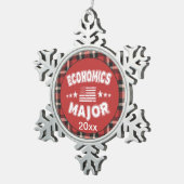 経済学学生USA国旗の赤い格子縞 スノーフレークピューターオーナメント (右)