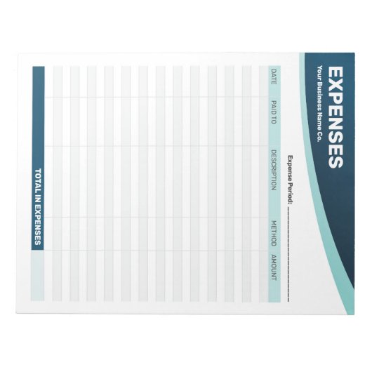 経費追跡ログビジネス型枠メモ帳 ノートパッド (正面)