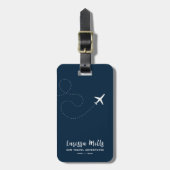 経路エレガント付き点々のある飛行機 ラゲッジタグ (正面縦)