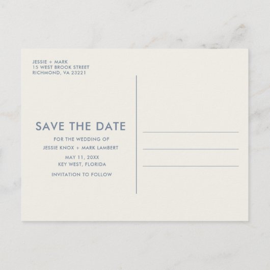 結おもしろいユニーク婚の日付の保存 案内ポストカード (裏面)