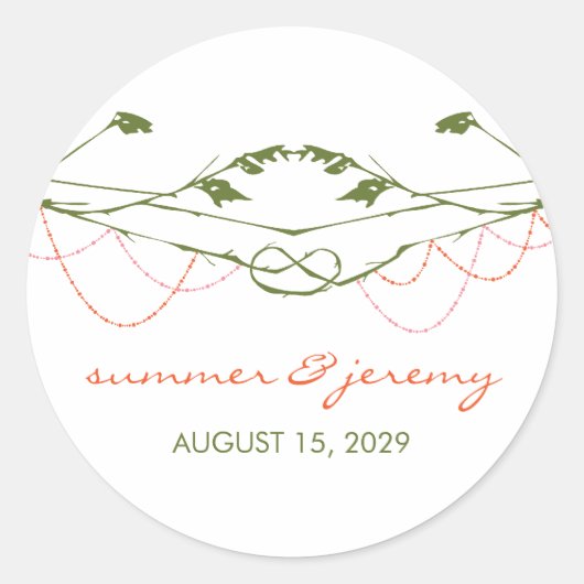 結ばれた枝が木のぶら下がった光を愛す結婚る ラウンドシール (正面)