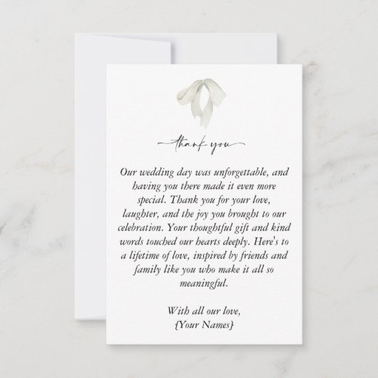 結びエレガント目の写真を結ぶ白い結婚弓 サンキューカード (正面)