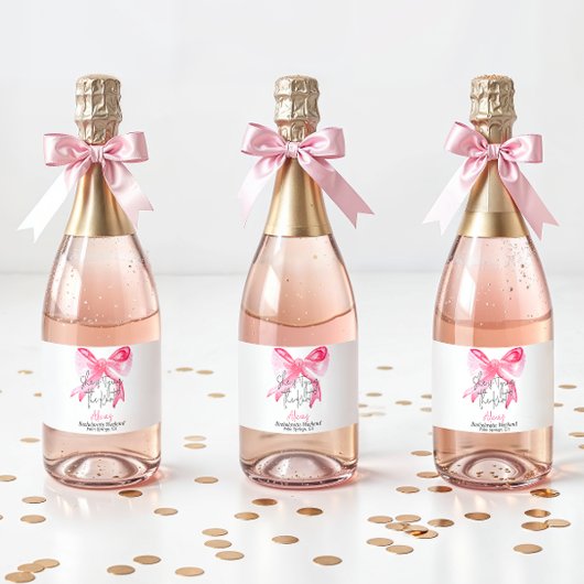 結びエレガント目ピンクの弓バチェロレッテ スパークリングワインラベル