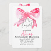 結びエレガント目ピンクの弓バチェロレッテ 招待状 (正面/裏面)
