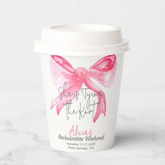 結びエレガント目ピンクの弓バチェロレッテ 紙コップ (正面)