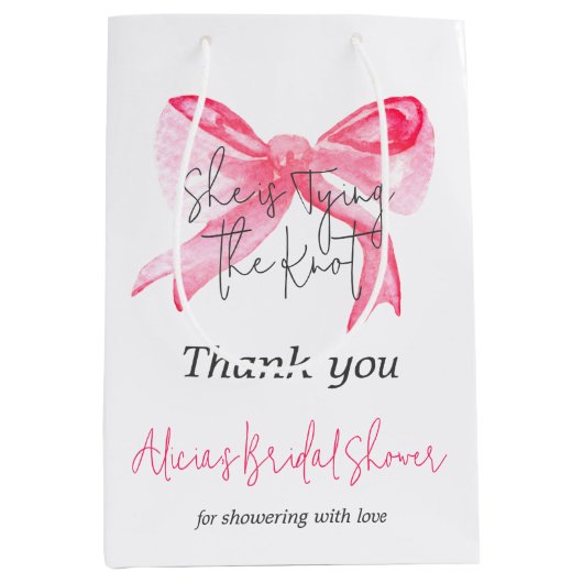 結びエレガント目ピンクボウブライダルシャワー ミディアムペーパーバッグ (正面)