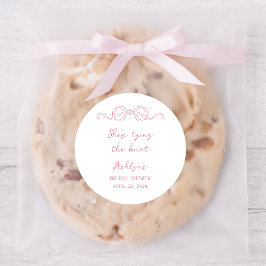 結びシールを結ぶピンクの手描きシーズ ラウンドシール