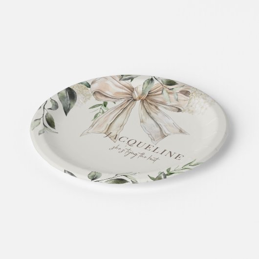 結びパーソナライズされた目シャワーを結ぶクリーム ペーパープレート (アングル)