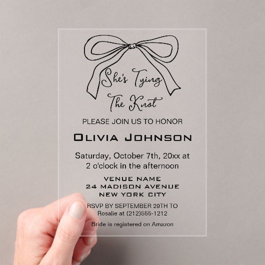結びモダン目ブラックボウブライダルシャワー アクリル招待状 (インサイチュ (ポータブル))