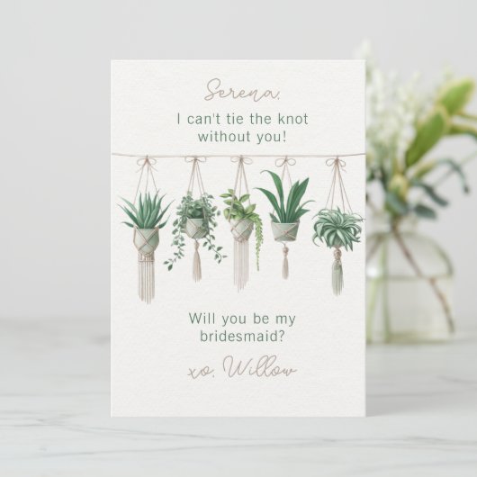 結び付けBoho植物Bridesmaid提案カード 招待状 (スタンド正面)