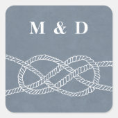 結び図解入りの、写真付きの目封筒用シールシール – ブルーグレー スクエアシール (正面)