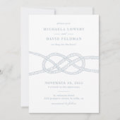 結び図解入りの、写真付きの目結婚式招待状 – 青 招待状 (正面)