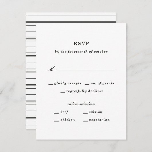 結び図解入りの、写真付きの目航海のRSVPカード – 黒 (正面/裏面)