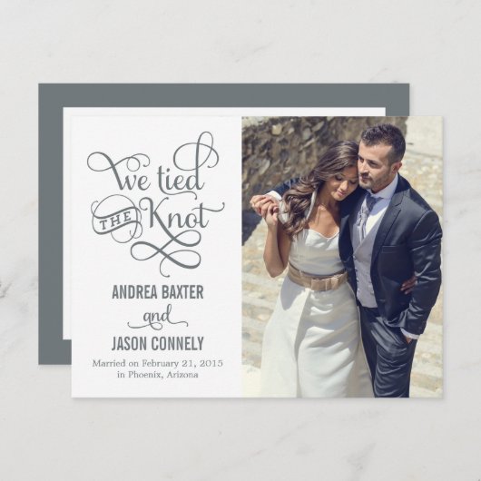 結び大切目結婚の発表 – 白 案内ポストカード (正面/裏面)