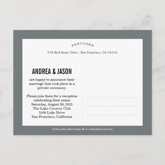 結び大切目結婚の発表 – 白 案内ポストカード (裏面)