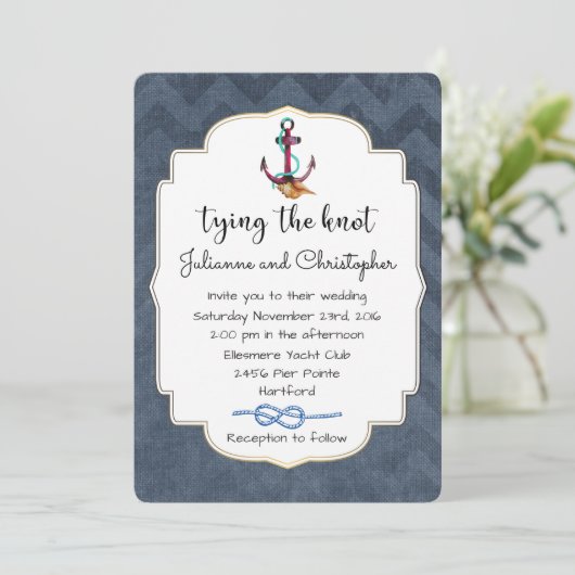 結び目いかりと航海のテーマ結婚の 招待状 (スタンド正面)