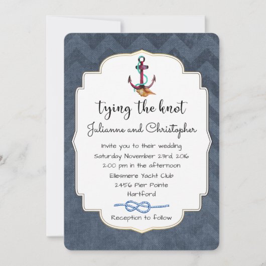結び目いかりと航海のテーマ結婚の 招待状 (正面)