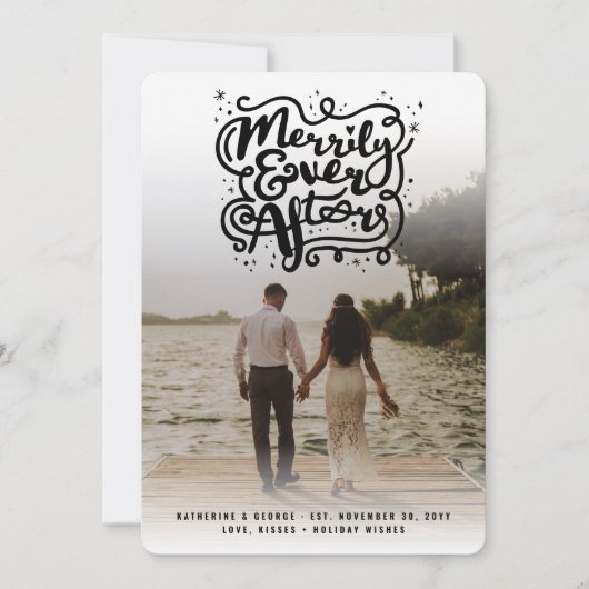 結び目とキラキラの写真の後に楽しく結婚なる シーズンカード (正面)