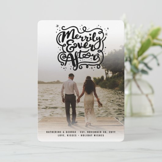 結び目とキラキラの写真の後に楽しく結婚なる シーズンカード (スタンド正面)