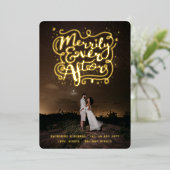 結び目とキラキラの写真の後に楽しく結婚なる 箔シーズンカード (立ち正面)