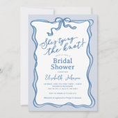 結び目に何か青いブライダルシャワー 招待状 (正面)