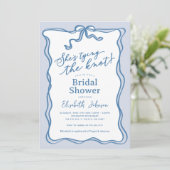 結び目に何か青いブライダルシャワー 招待状 (スタンド正面)