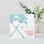 結び目のあるヤシの木とハートのトロピカルビーチウェディング 招待状 (スタンド正面)