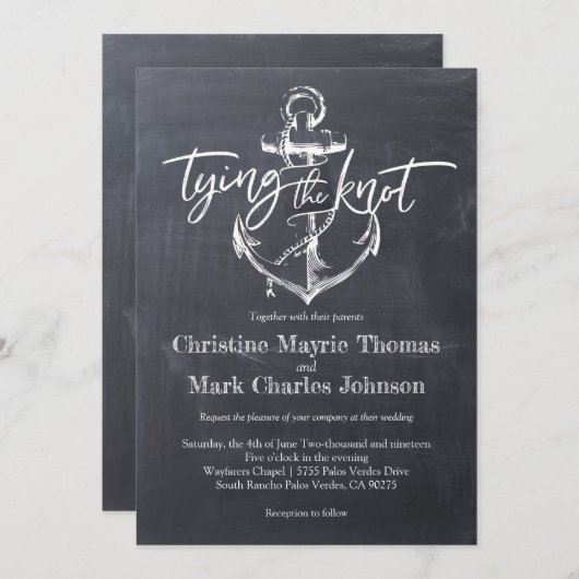 結び目のいかりの結婚黒板 招待状 (正面/裏面)