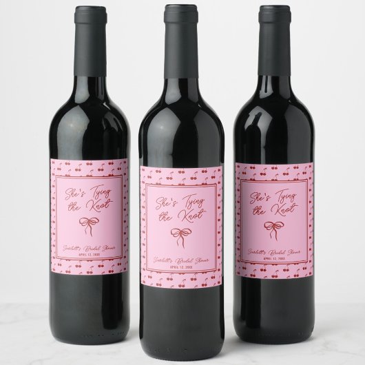 結び目のさくらんぼブライダルシャワーカクテル ワインラベル