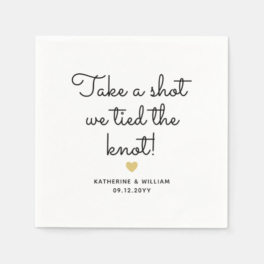 結び目のカスタム結婚式の日付を結んだショットを取る スタンダードカクテルナプキン (正面)