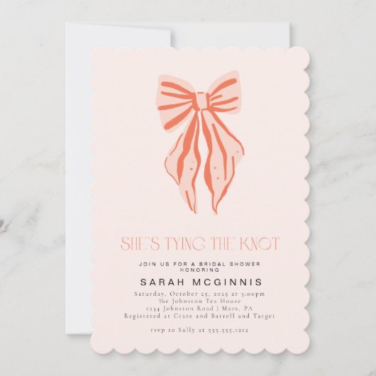 結び目のコケットブライダルシャワーピンクレッド 招待状 (正面)