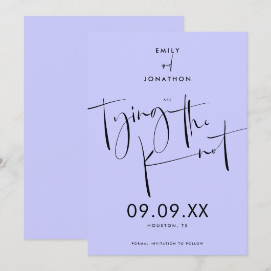 結び目のスクリプトエレガントラベンダーブルー セーブザデート (正面/裏面)