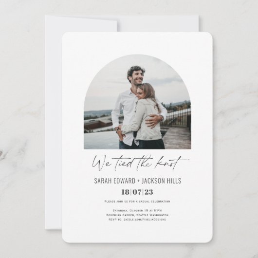 結び目のトレンディーモダンアーチ写真の駆け落ち 招待状 (正面)