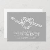 結び目のハート結婚式の日付のグレーを保存 案内ポストカード (正面/裏面)