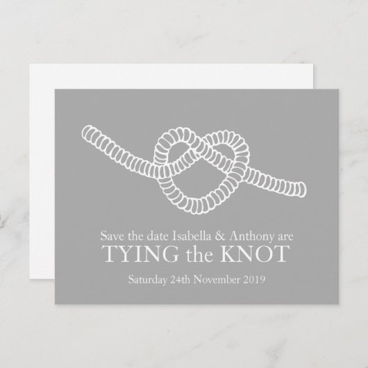 結び目のハート結婚式の日付のグレーを保存 案内ポストカード (正面/裏面)