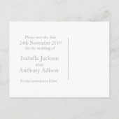 結び目のハート結婚式の日付のグレーを保存 案内ポストカード (裏面)