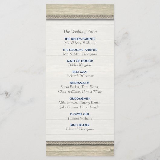 結び目のビーチ結婚式プログラ素朴ム プログラム (裏面)