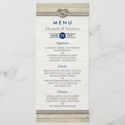 結び目のビーチ結婚式メニュ素朴ーを結ぶ メニュー (正面)