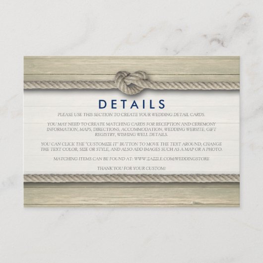 結び目のビーチ結婚式素朴詳細 エンクロージャーカード (正面)