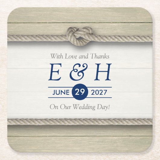 結び目のビーチ結婚式 スクエアペーパーコースター (正面)