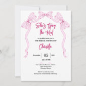 結び目のピンクボウシンプルブライダルシャワー 招待状 (正面)
