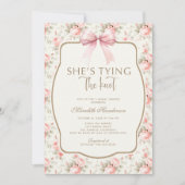 結び目のブライダルシャワーを結ぶピンクの弓コケット 招待状 (正面)