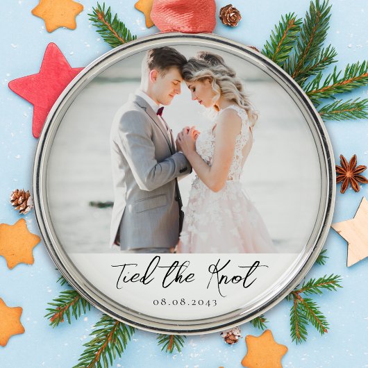 結び目のマイルストー結婚ン写真のキープサケを結んだ メタルオーナメント